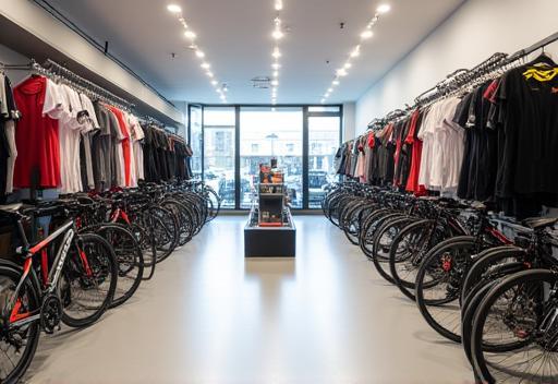 Inside view of the Tri Nation store showcasing bikes and gear