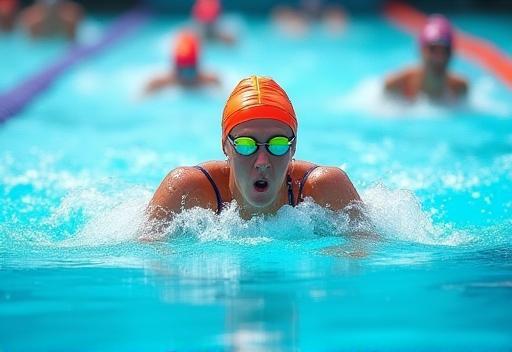Triathlon swim squad training in a swimming pool