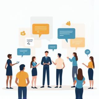 Illustration showing people leaving feedback icons